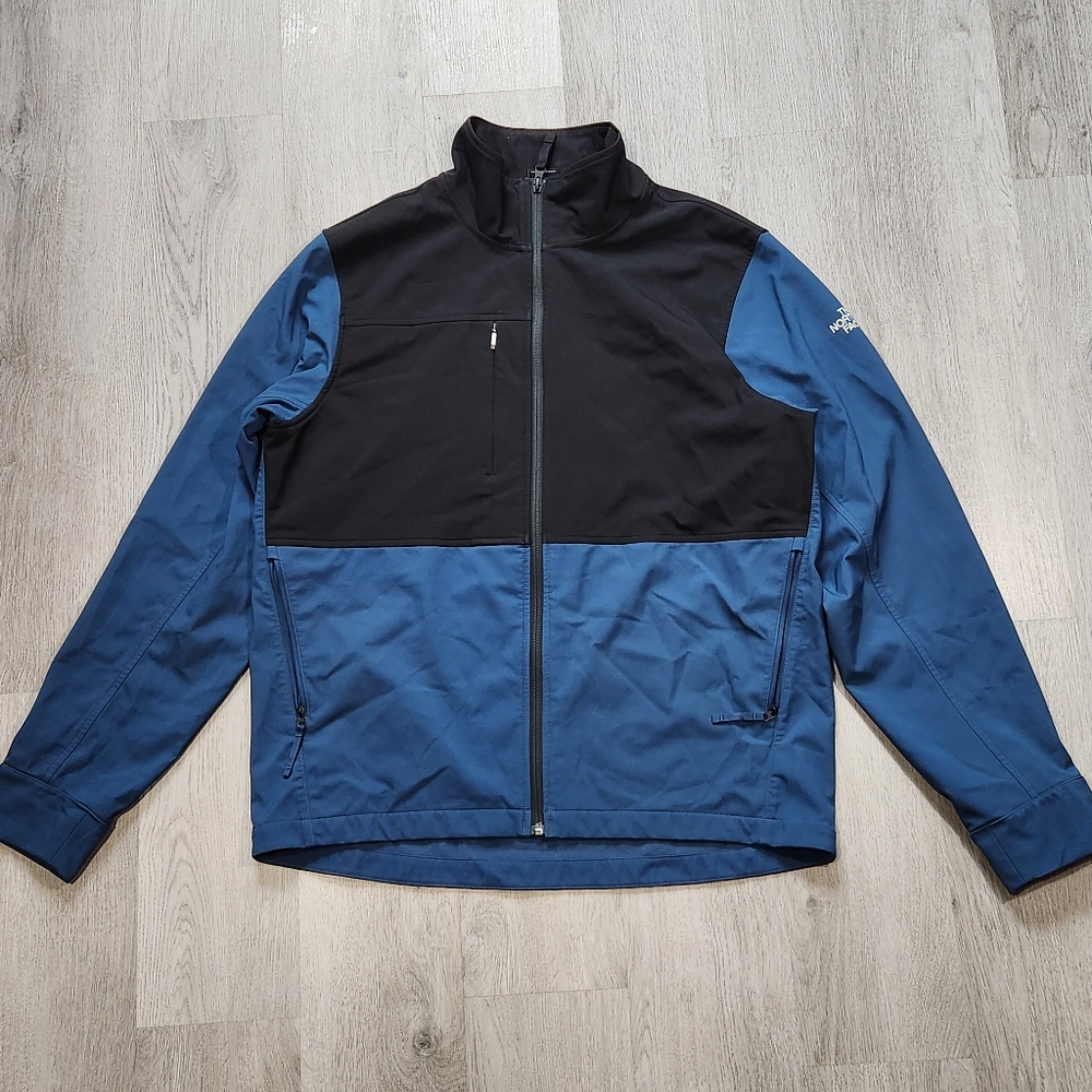 The North Face Castle Rock Jacket Men Large Black Cobalt Blue Zip Up SoftShell